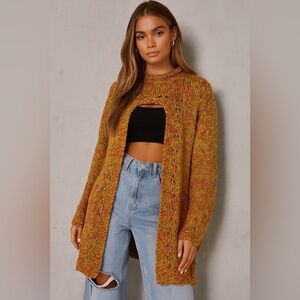 Handmade Chunky Knit Cardigan Sweater Open Front Multicolor Boho Cozy